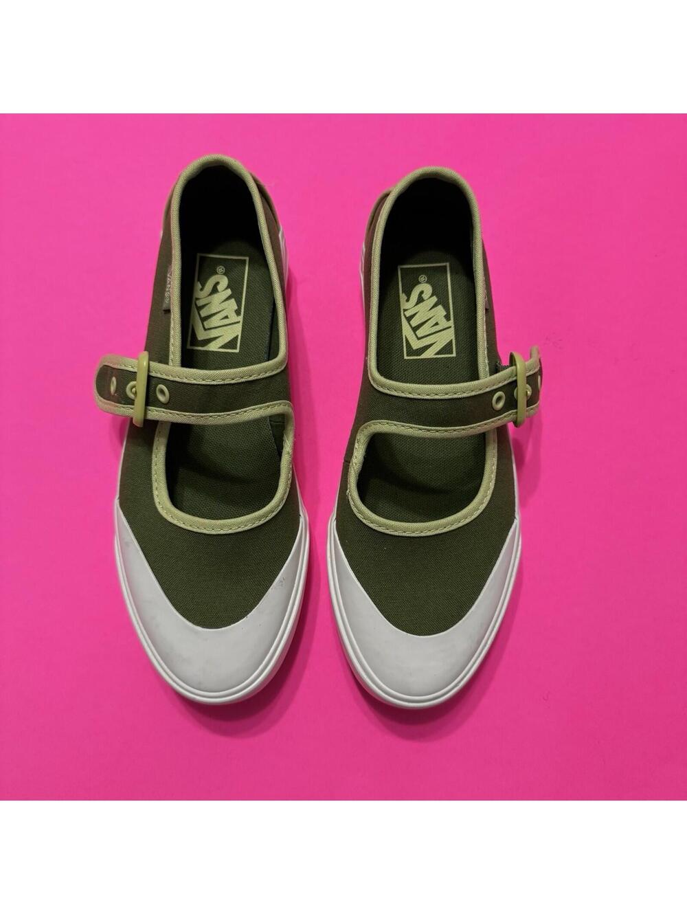 Vans Style 93 Mary Jane Olive Green Lime Trim Buckle Shoes Women's 5 New